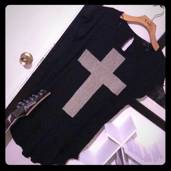 Forever 21 Cross high low long t shirt Large punk - Picture 6 of 6